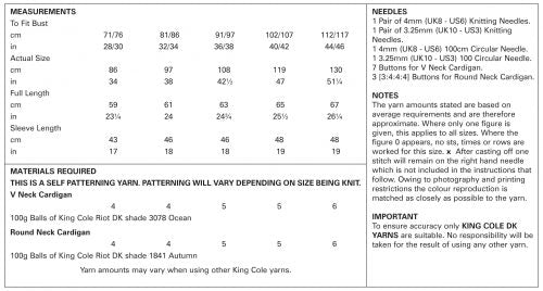 Knitting Pattern 5006 - Cardigans Knitted in Riot DK