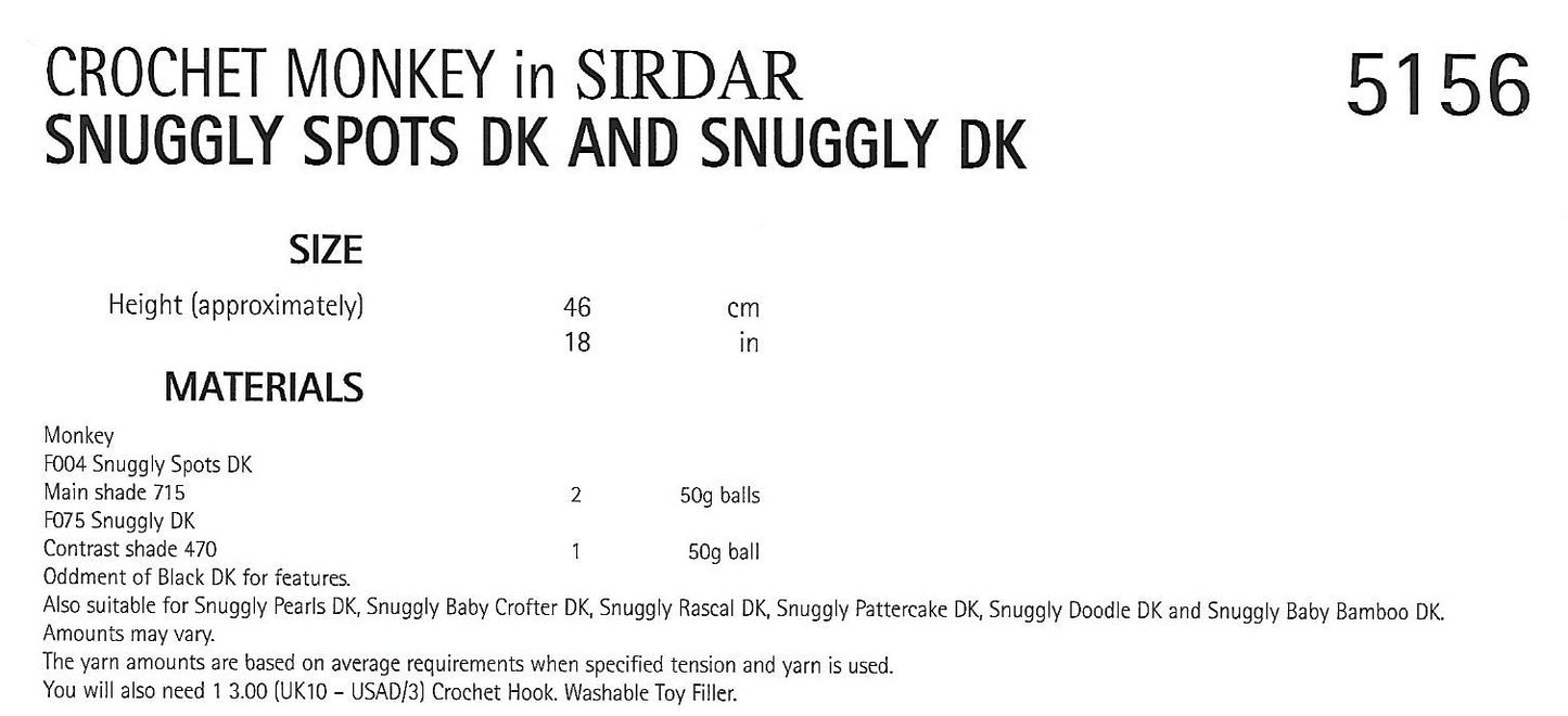 Crochet Pattern 5156 - Monkey in Snuggly Spots DK & Snuggly DK