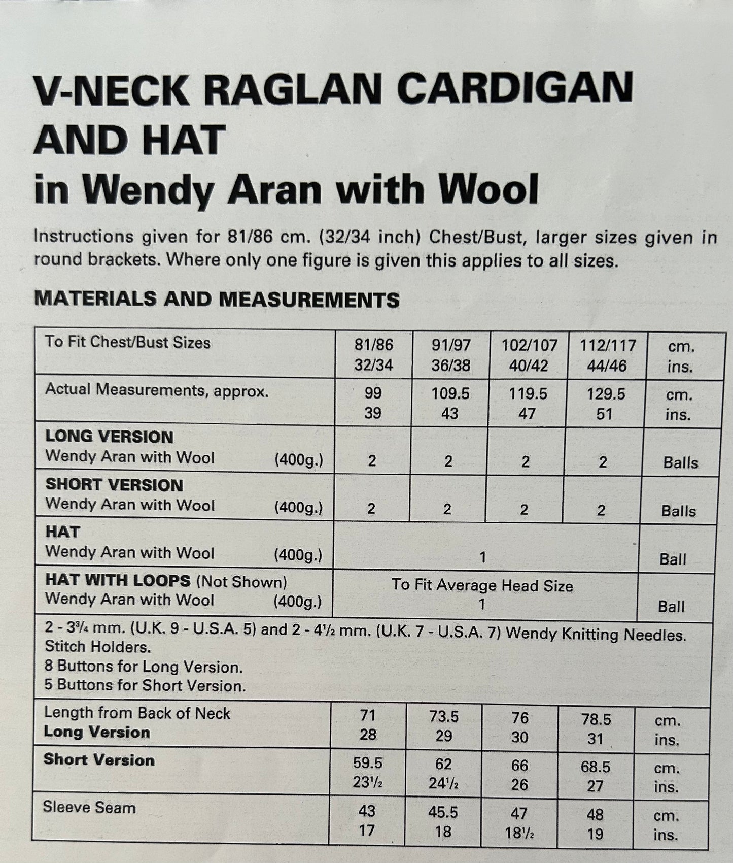 Knitting Pattern 5209 - V-Neck Raglan Cardigan & Hat in Aran