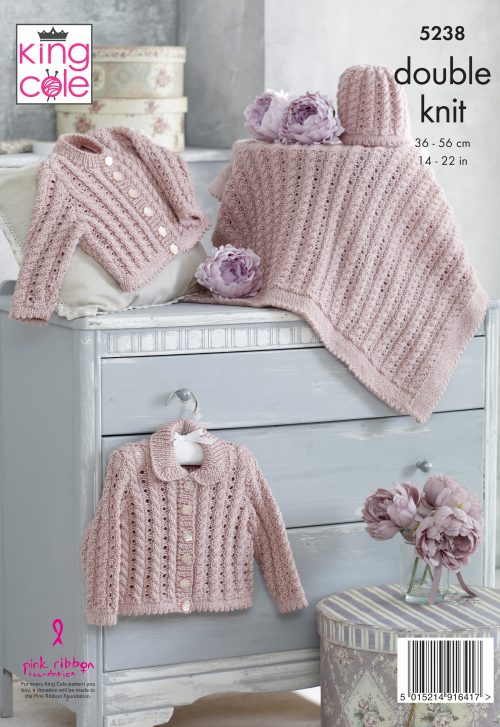 Knitting Pattern 5238 - Cardigans, Blanket & Hat Knitted in Baby Glitz DK