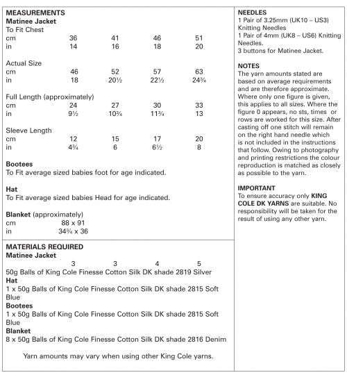 Knitting Pattern 5341 - Matinee Jacket, Bootees, Hat & Blanket Knitted in Finesse Cotton Silk DK
