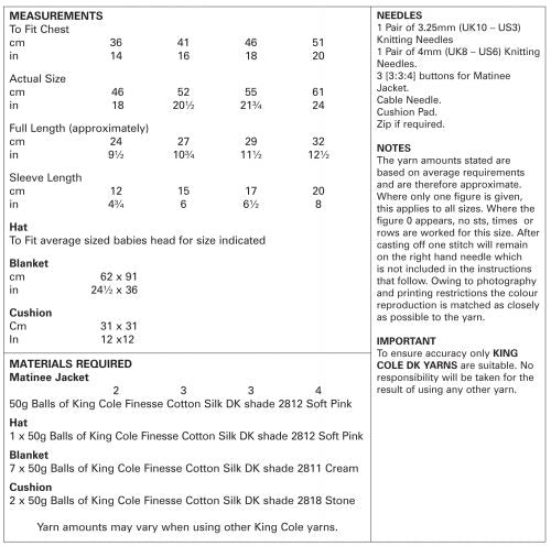 Knitting Pattern 5342 - Matinee Jacket, Hat, Cushion & Blanket Knitted in Finesse Cotton Silk DK