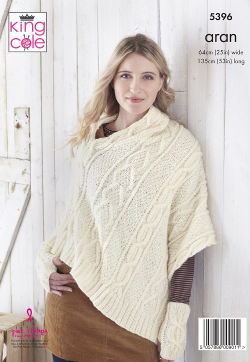 Knitting Pattern 5396 - Hoodie & Poncho Knitted in Fashion Aran