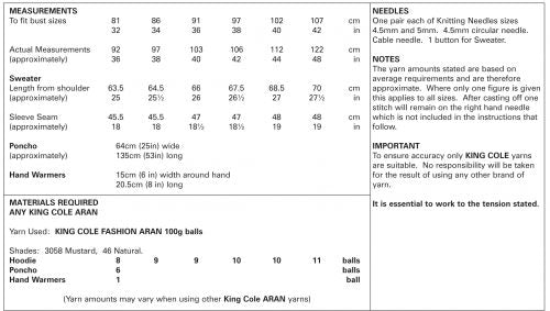 Knitting Pattern 5396 - Hoodie & Poncho Knitted in Fashion Aran