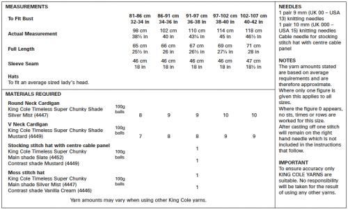 Knitting Pattern 5523 - Cardigan & Hats Knitted in Timeless Super Chunky