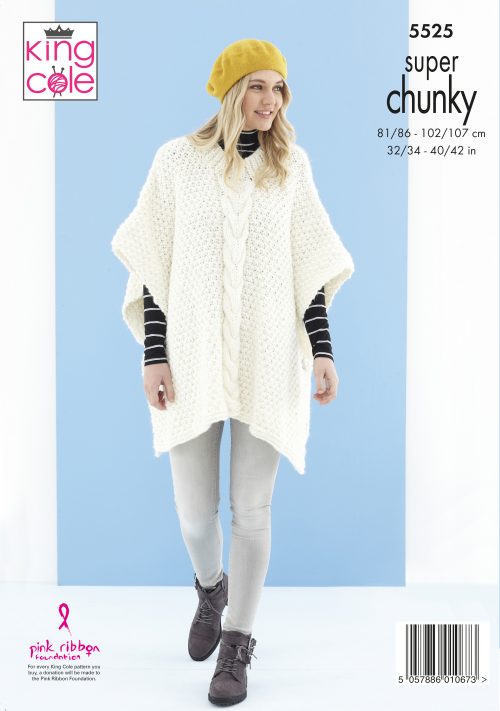 Knitting Pattern 5525 - Ponchos & Hat Knitted in Timeless Super Chunky