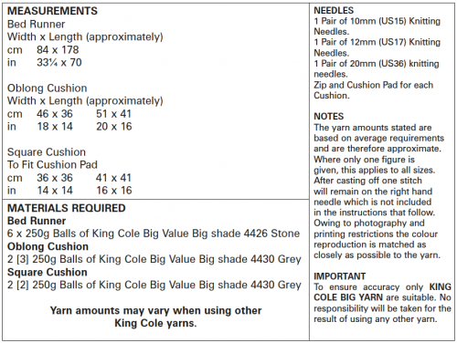 Knitting Pattern 5534 - Bed Runner & Cushions Knitted in Big Value BIG