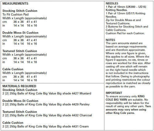 Knitting Pattern 5535 - Cushions Knitted in Big Value BIG