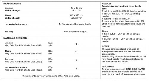 Knitting Pattern 5655 - Cushion, Throw, Tea Cosy & Hot Water Bottle Cover Knitted in Fjord DK