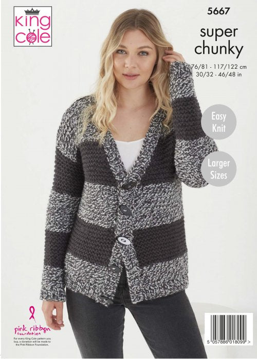 Knitting Pattern 5667 - Sweater & Cardigan Knitted in Timeless Classic Super Chunky
