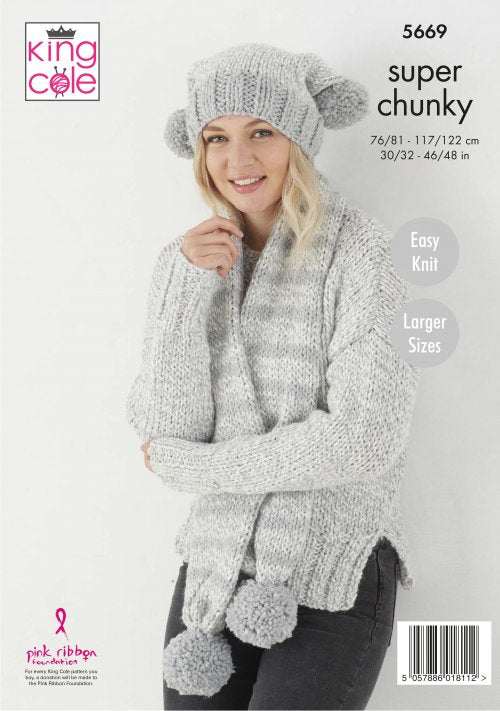 Knitting Pattern 5669 - Sweater, Hat & Scarf Knitted in Timeless Classic Super Chunky