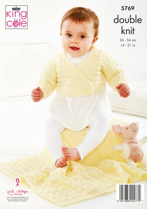 Knitting Pattern 5769 - Crossover Cardigan, Hooded Jacket, Booties & Blanket Knitted in Baby Safe DK