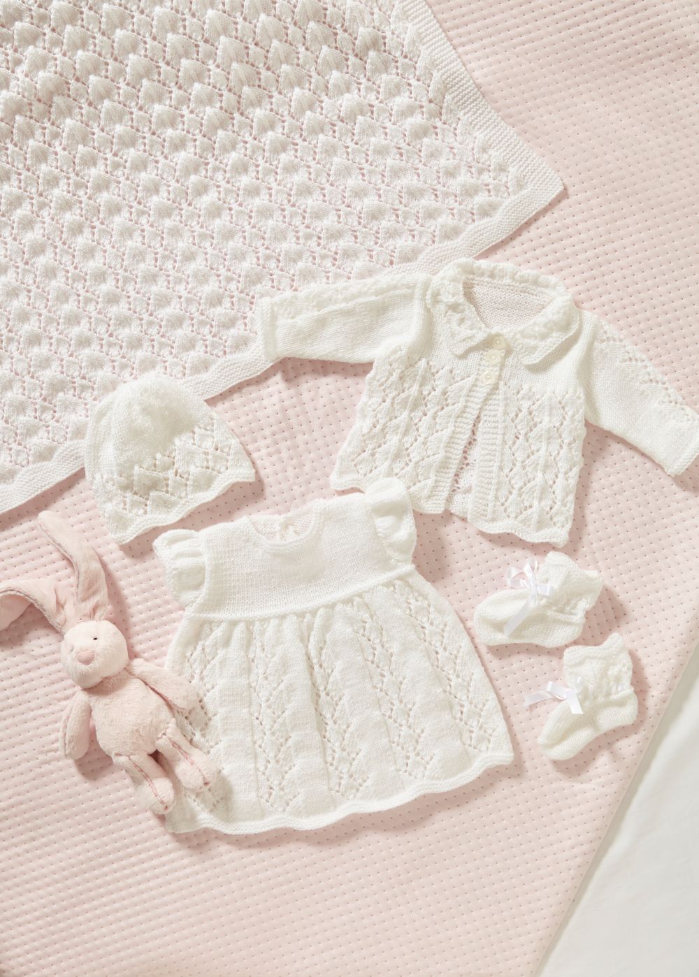 Knitting Pattern 5980 - Shawl, Matinee Coat, Dress Hat & Bootees Knitted in Cherished 4Ply