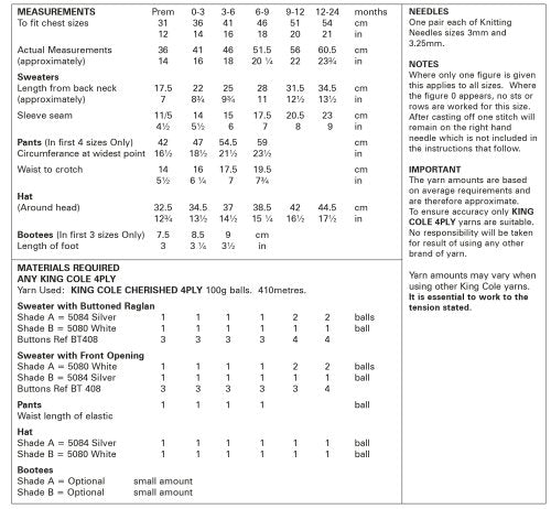 Knitting Pattern 5981 - Sweaters, Pants, Hat & Bootees Knitted in Cherished 4Ply