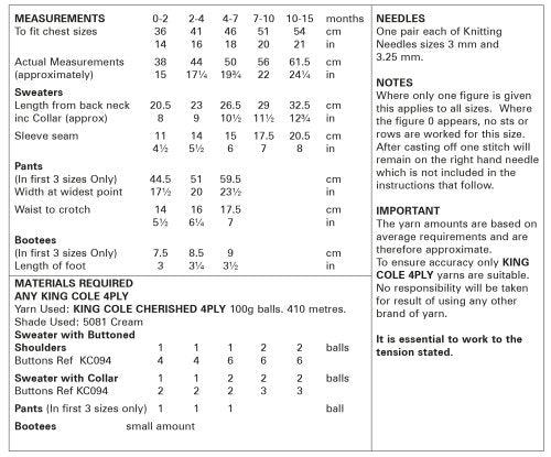 Knitting Pattern 5985 - Sweaters, Pants & Bootees Knitted in Cherished 4Ply