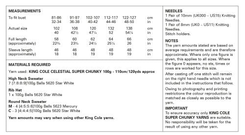 Knitting Pattern 6066 - Sweaters & Hat Knitted in Celestial Super Chunky