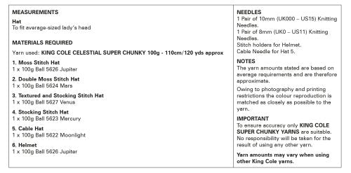 Knitting Pattern 6070 - Hats Knitted in Celestial Super Chunky