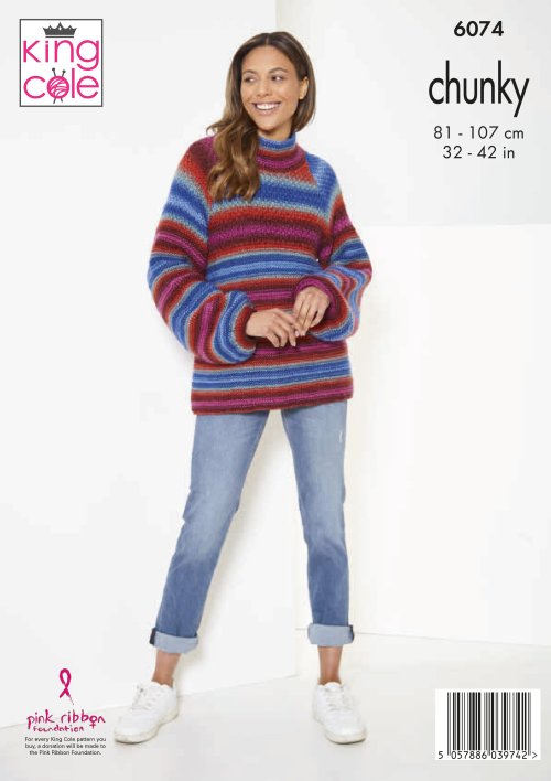 Knitting Pattern 6074 - Sweater, Cardigan & Hat Knitted in Riot Chunky