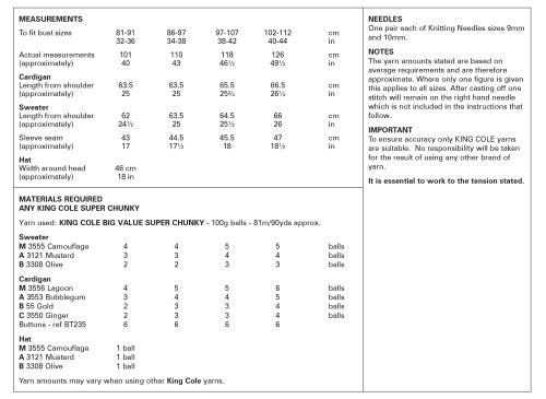 Knitting Pattern 6076 - Cardigan, Sweater, & Hat Knitted in Big Value Super Chunky