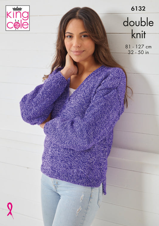 Knitting Pattern 6132 - Sweater & Cardigan Knitted in Pricewise Twirly DK