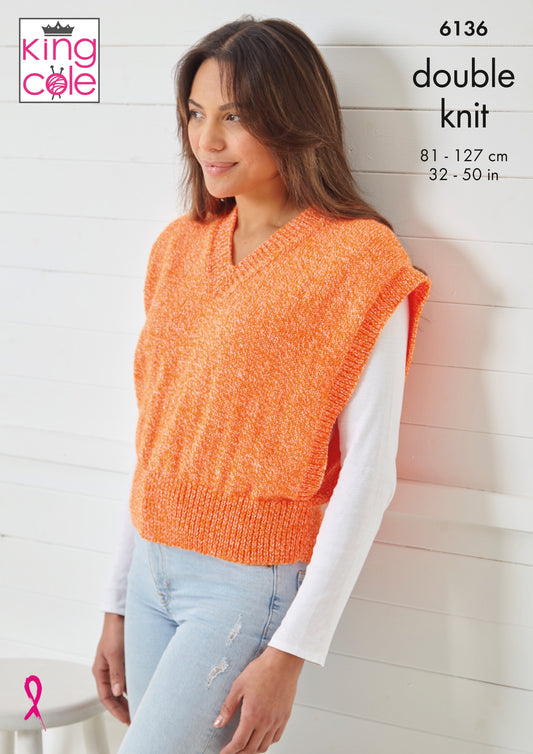 Knitting Pattern 6136 - Slipovers Knitted in Pricewise Twirly DK
