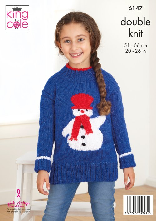 Knitting Pattern 6147 - Snowman Sweaters Knitted in Glitz DK
