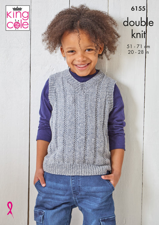Knitting Pattern 6155 - Sweater & Slipover Knitted in Simply Denim DK