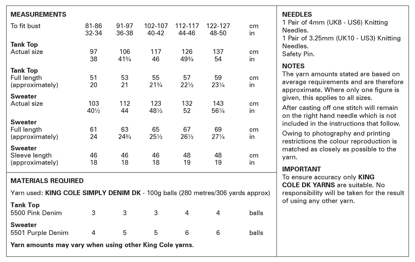 BEST SELLER - Knitting Pattern 6156 - Tank Top & Sweater Knitted in Simply Denim DK