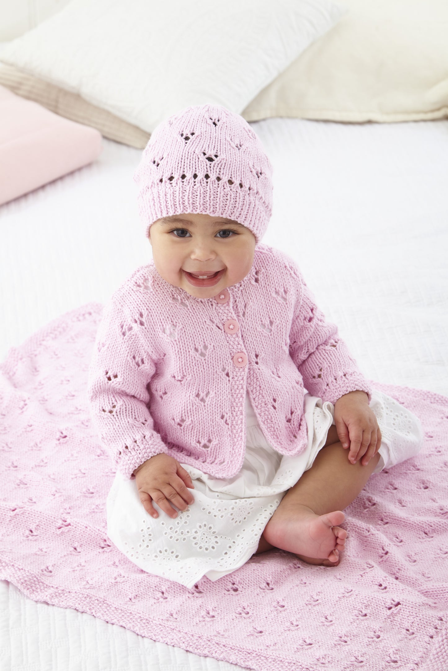 Knitting Pattern 6180 - Cardigan, Hat, & Blanket Knitted in Cottonsoft DK
