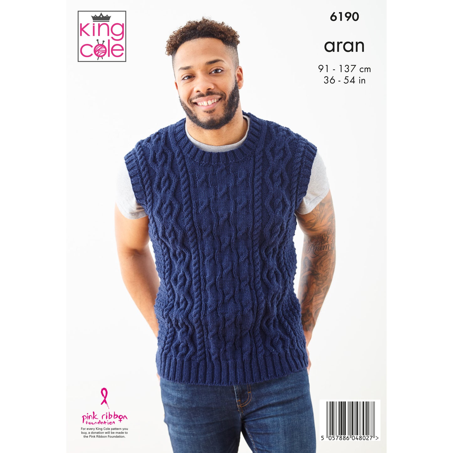 Knitting Pattern 6190 - Sweater, Slipover and Hat: Knitted in King Cole Big Value Aran