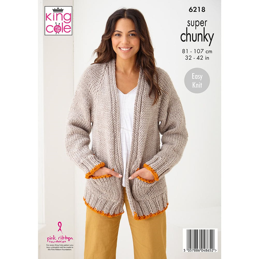 Knitting Pattern 6218 - Sweater and Cardigan in Super Chunky