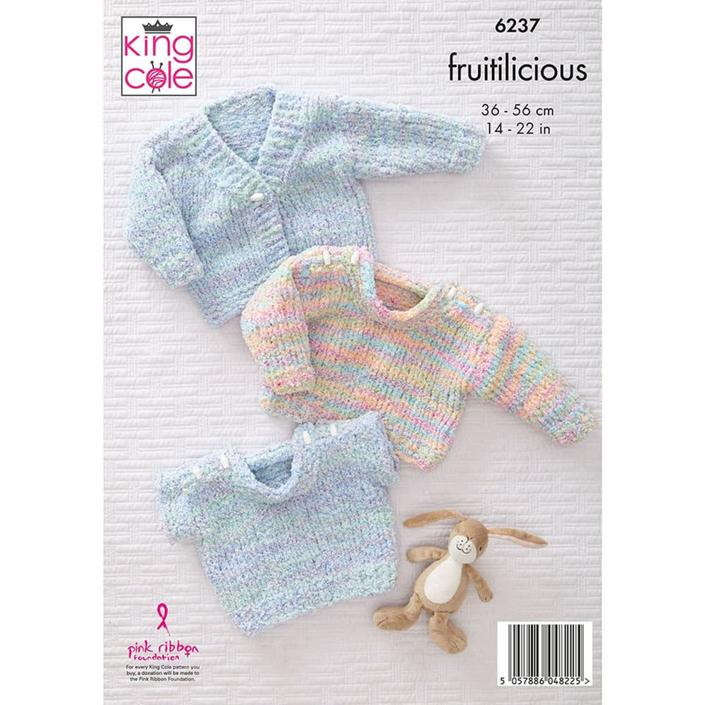 Knitting Pattern 6237 - Babies Sweater, Slipover & Cardigan in Fruitilicious Chunky