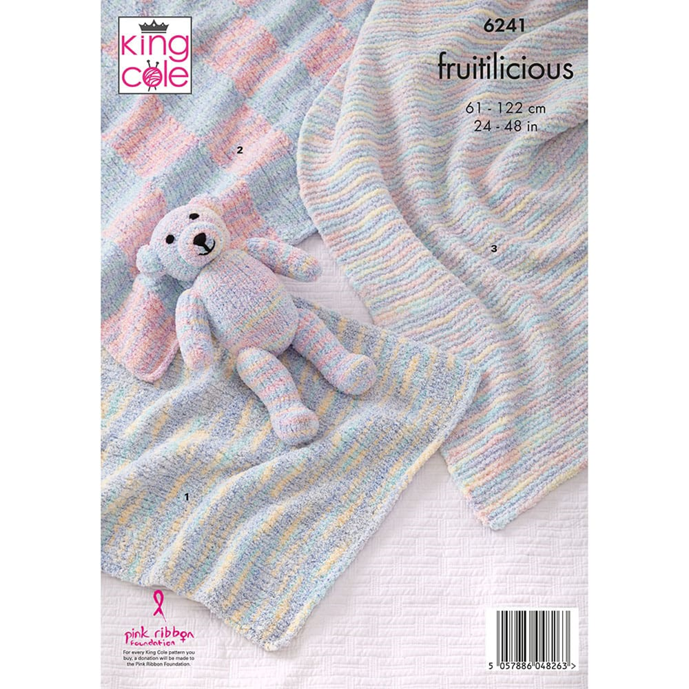Knitting Pattern 6241 - Blankets and Teddy in Fruitilicious Chunky