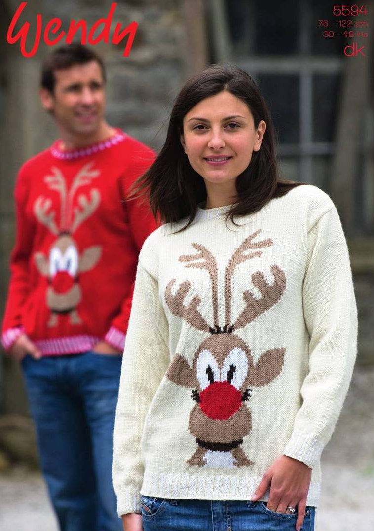 Knitting Pattern 5594 - Rudolph Christmas Sweater in DK