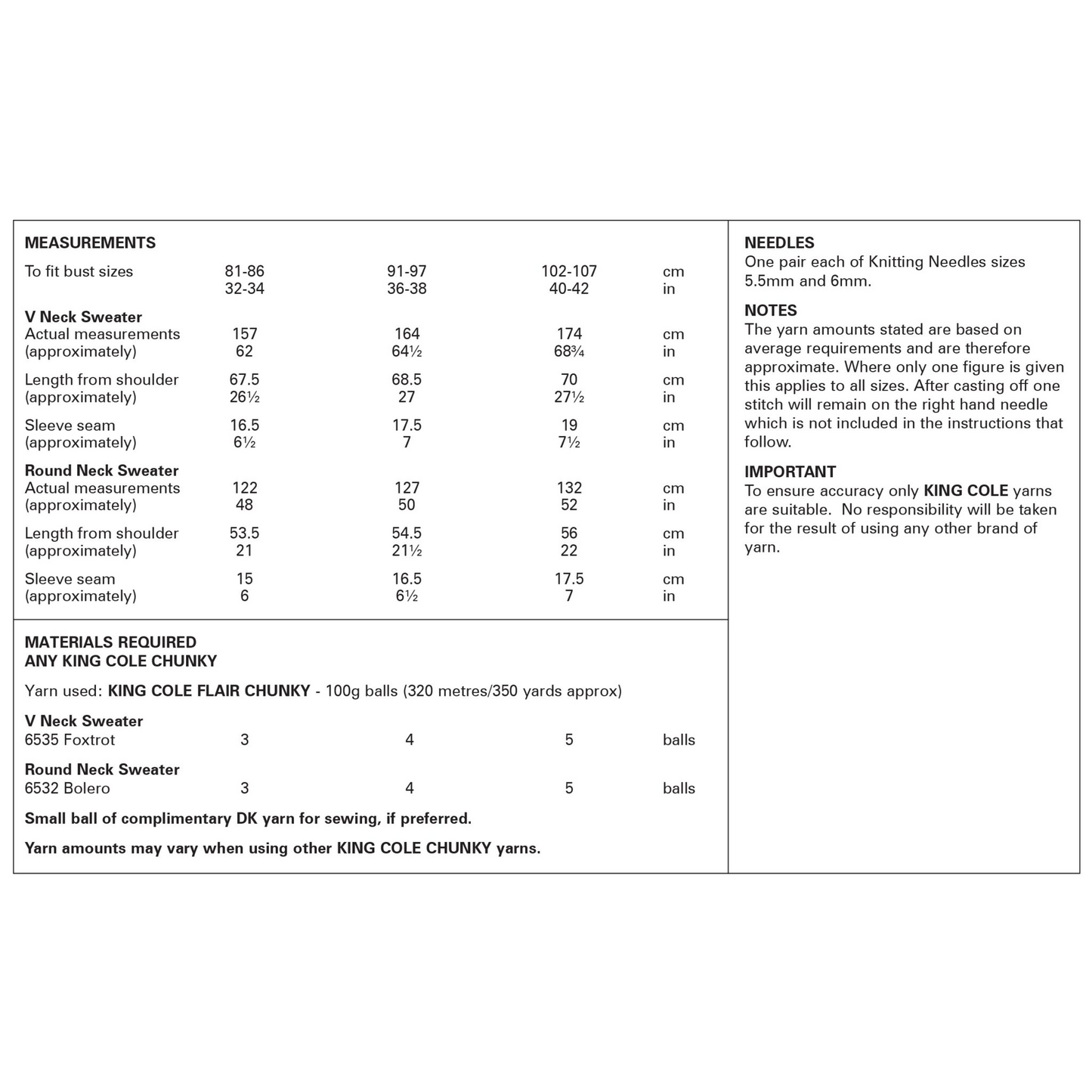 Knitting Pattern 6386 - Sweaters in Flair Chunky