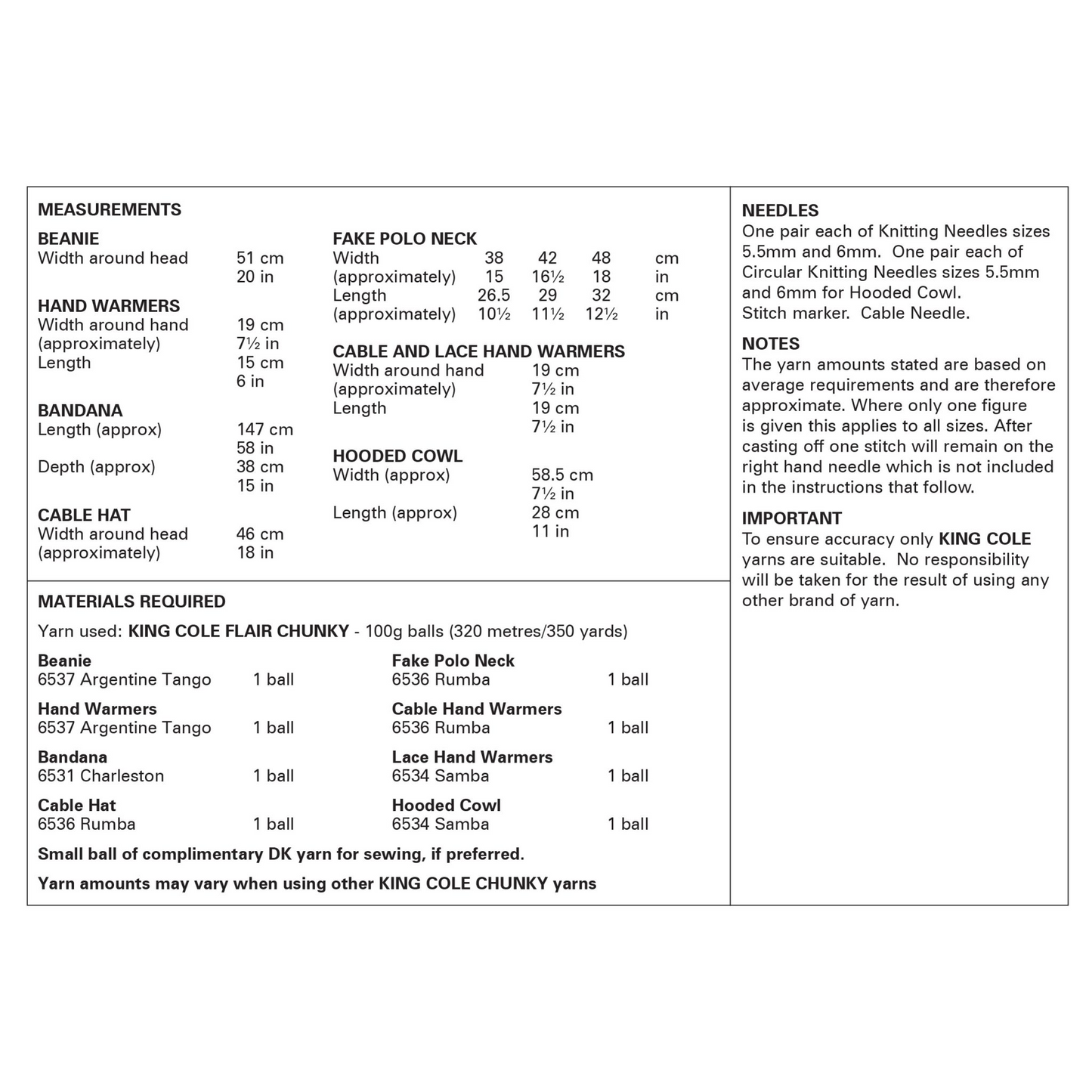 Knitting Pattern 6387 - Accessories in Flair Chunky