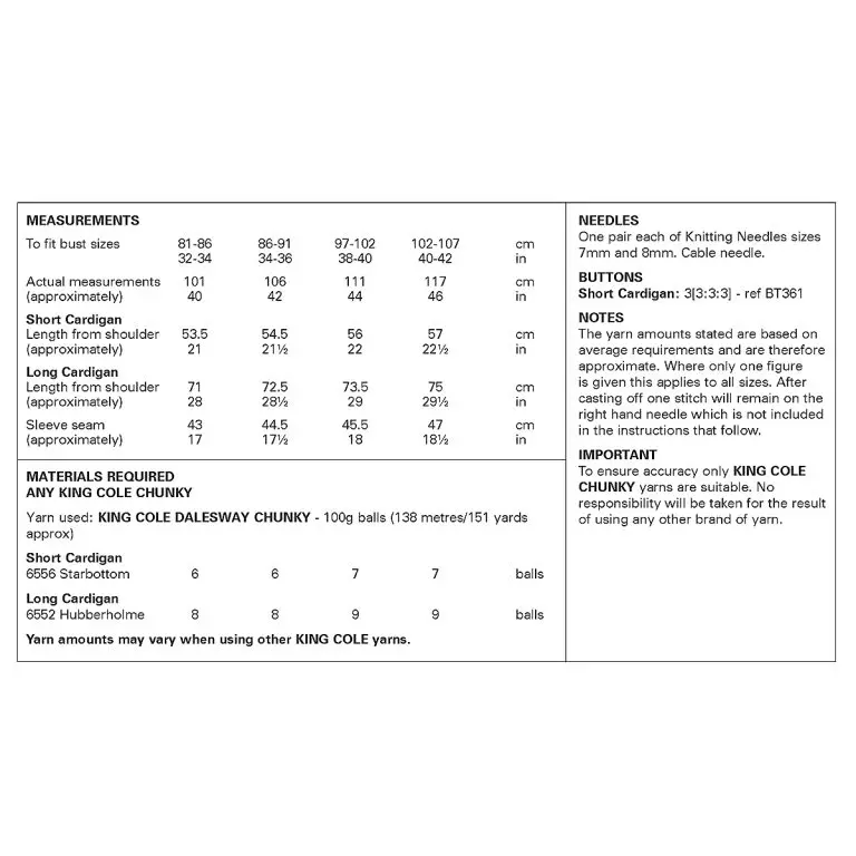 Knitting Pattern 6410 - Ladies’ Cardigans knitted in Dalesway Chunky