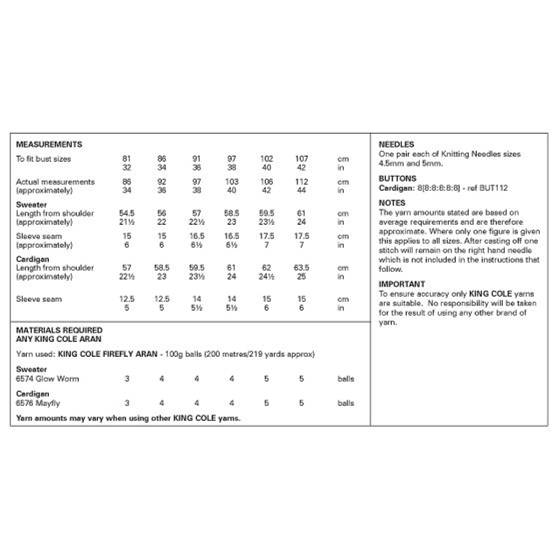 Knitting Pattern 6444 - Sweater and Cardigan knitted in Firefly Aran