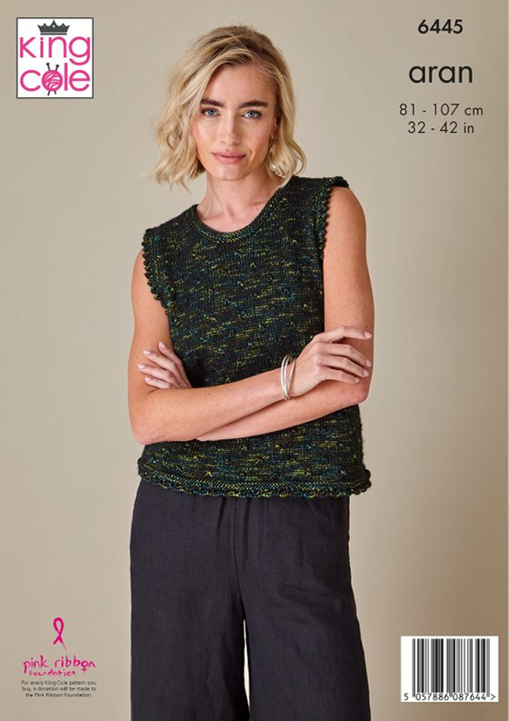 Knitting Pattern 6445 - Tank Top and Cardigan knitted in Firefly Aran