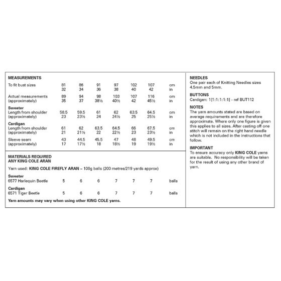 Knitting Pattern 6446 - Sweater & Cardigan in Firefly Aran