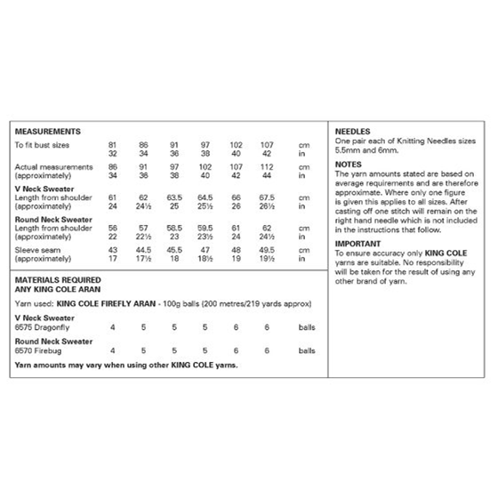 Knitting Pattern 6448 - Sweaters in Firefly Aran