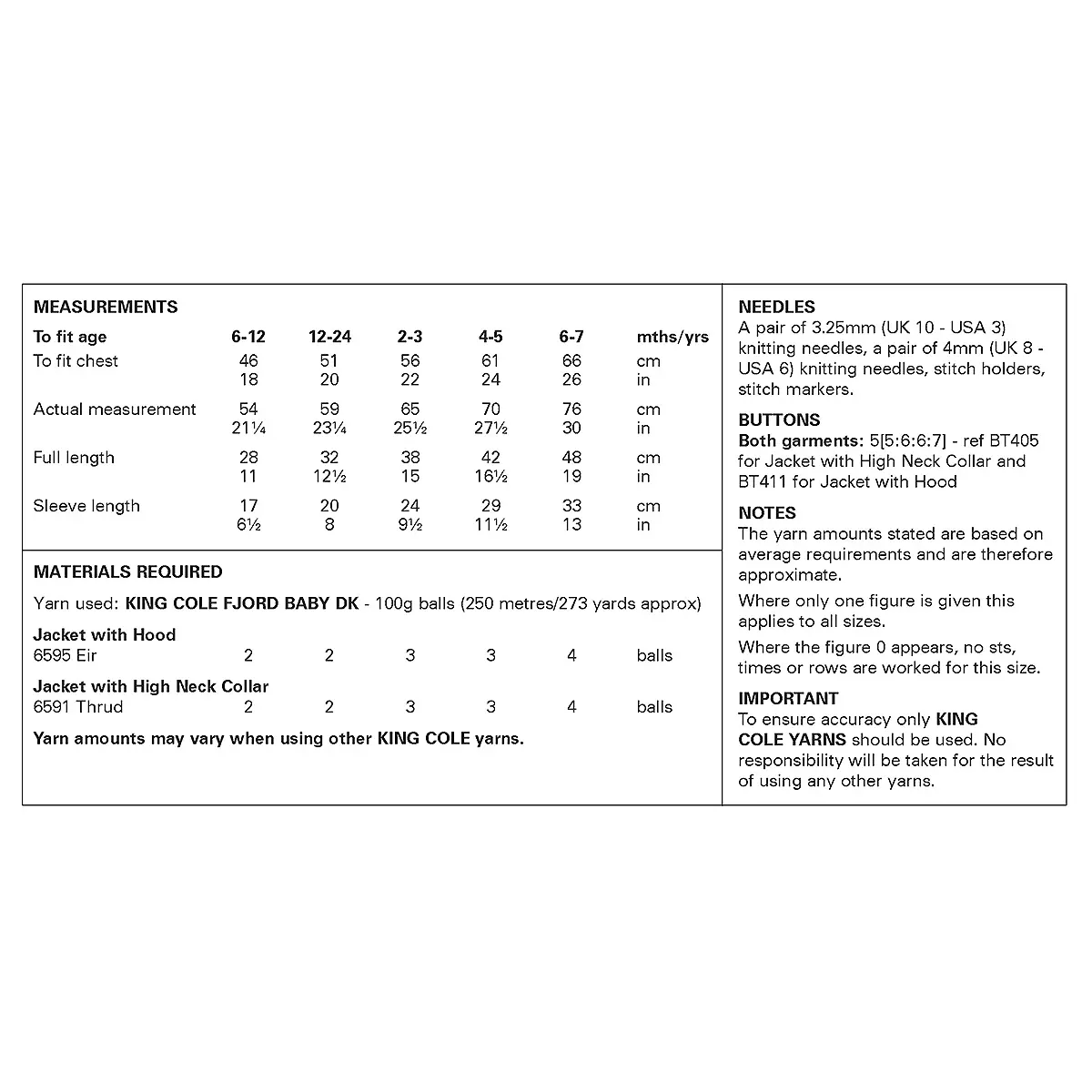 Knitting Pattern 6463 - Jackets in Fjord Baby DK