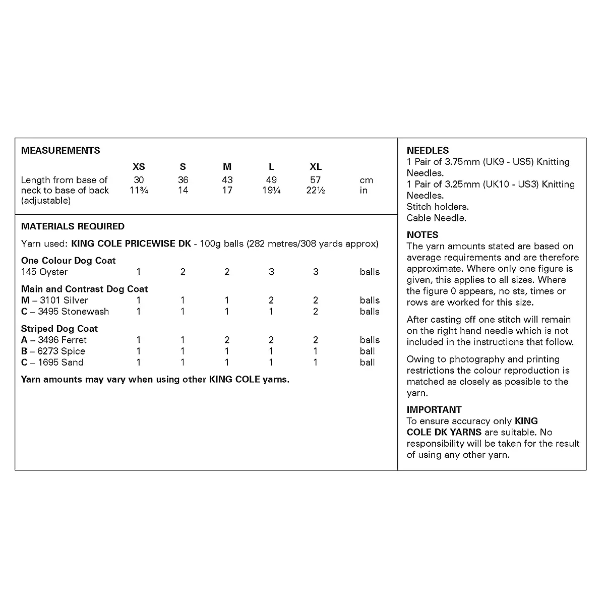 Knitting Pattern 6467 - Dogs Coats knitted in Pricewise DK