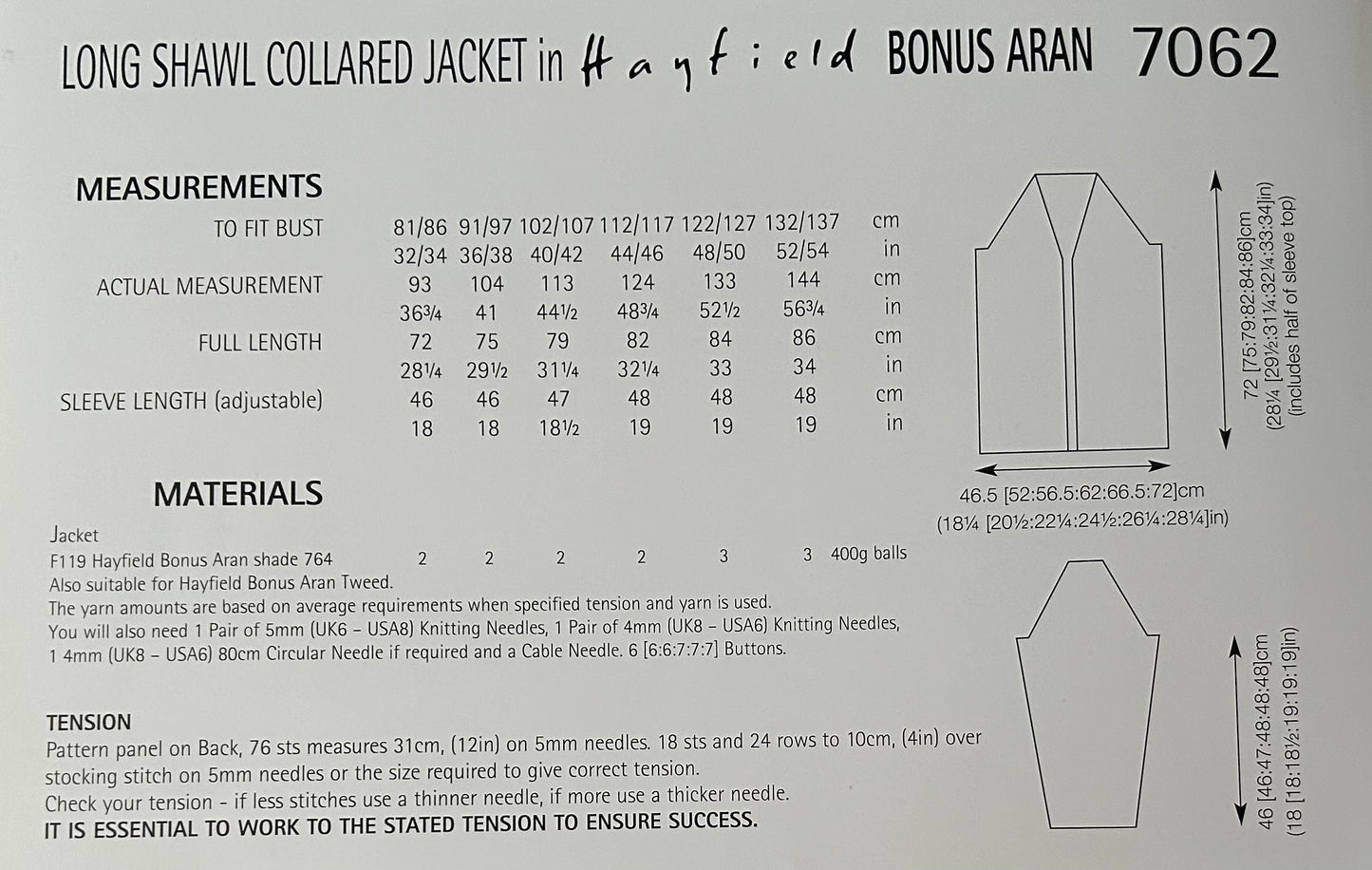 Knitting Pattern 7062 - Shawl Collared Long Jacket in Bonus Aran