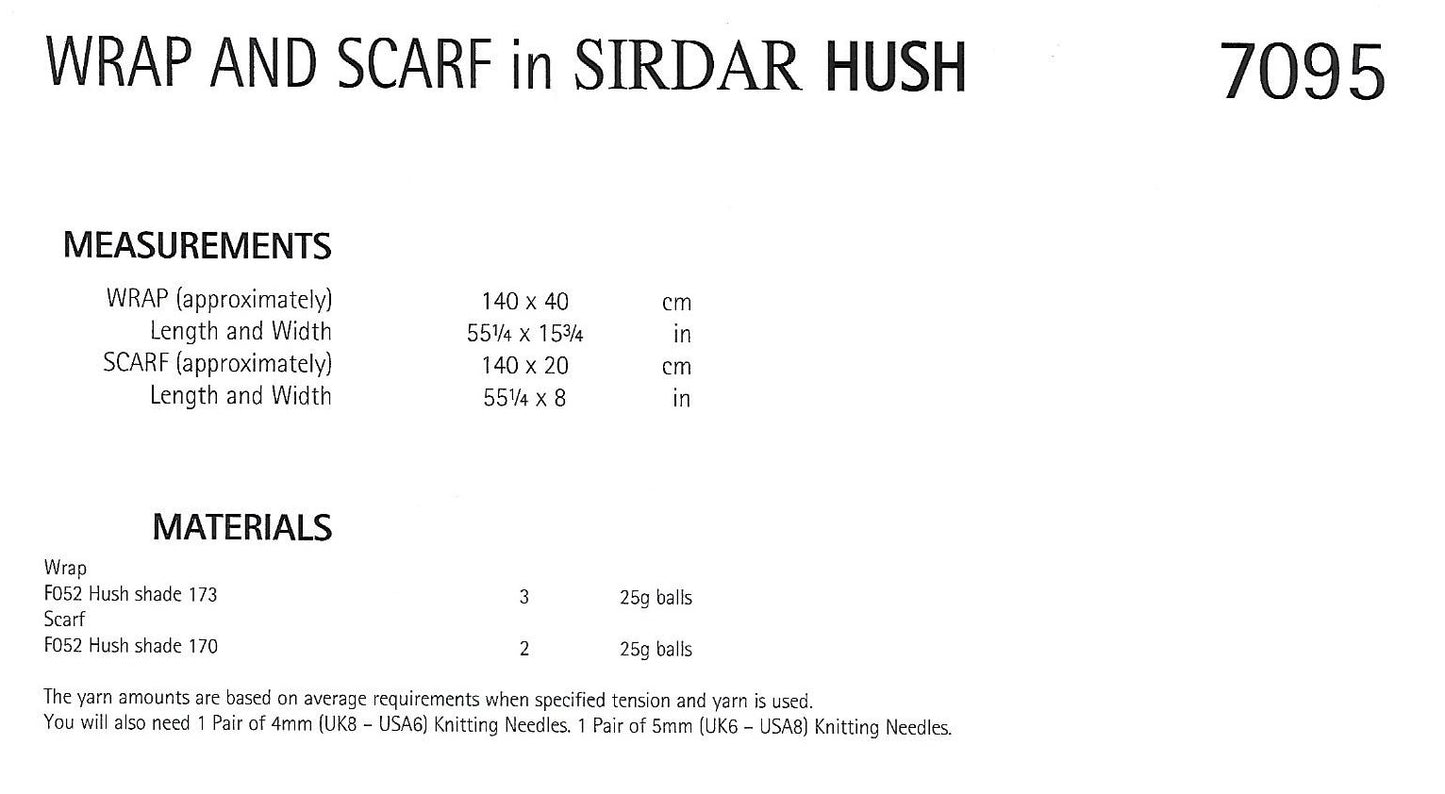Knitting Pattern 7095 - Wrap & Scarf in Sirdar Hush Lace Weight