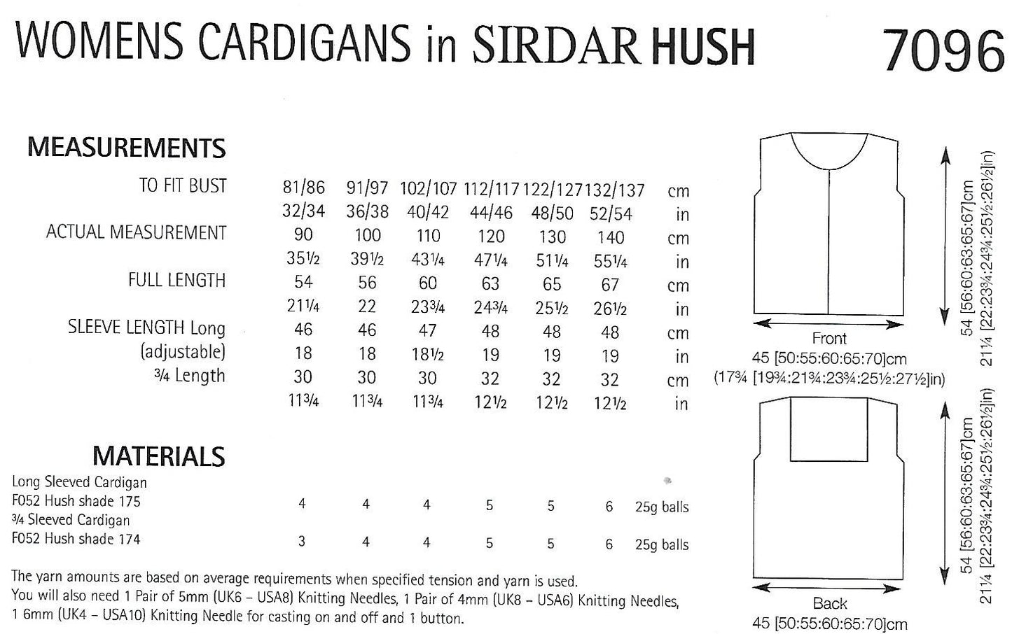 Knitting Pattern 7096 - Cardigans in Sirdar Hush Lace Weight