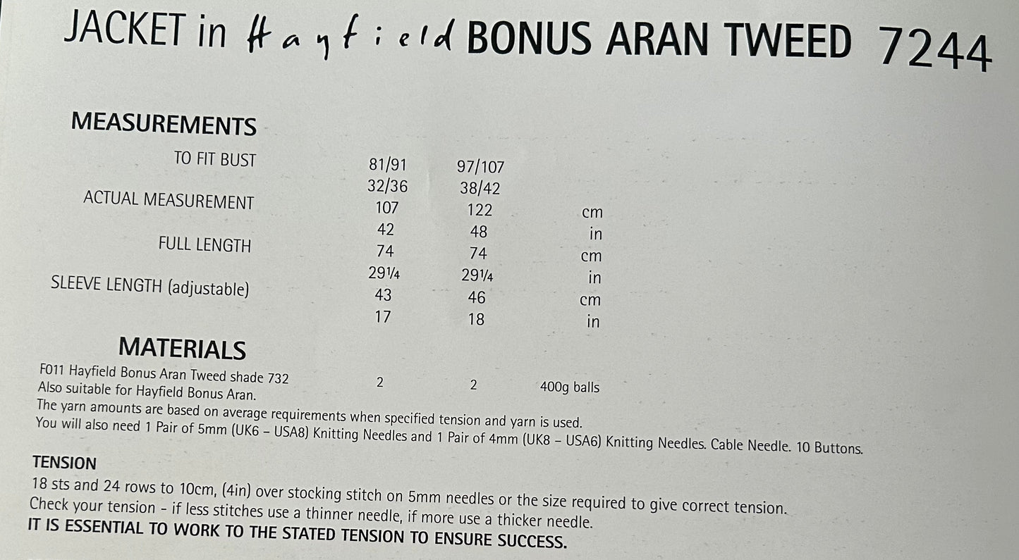 Knitting Pattern 7244 - Jacket in Bonus Aran Tweed