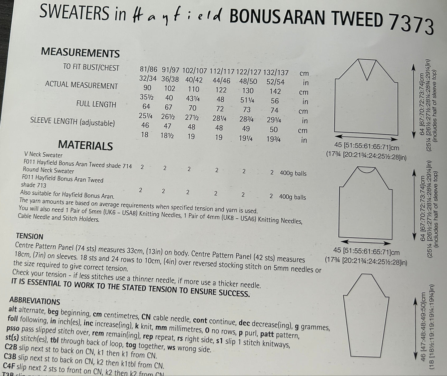 Knitting Pattern 7373 - Sweaters in Bonus Aran Tweed