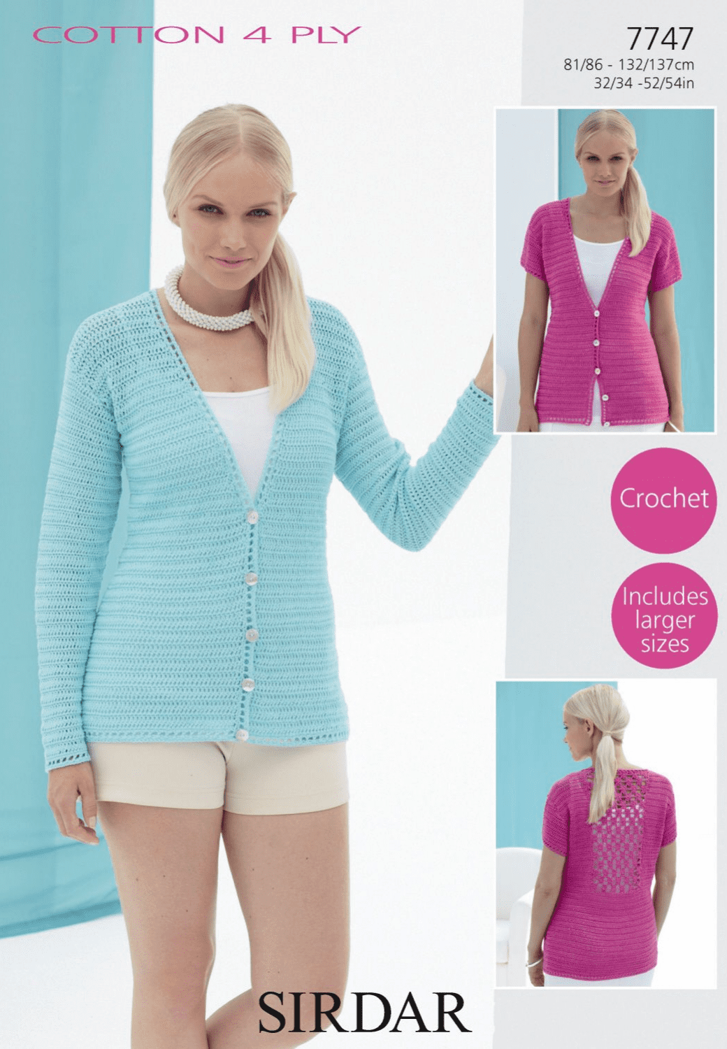 Crochet Pattern 7747 - Cardigans in Cotton 4 Ply