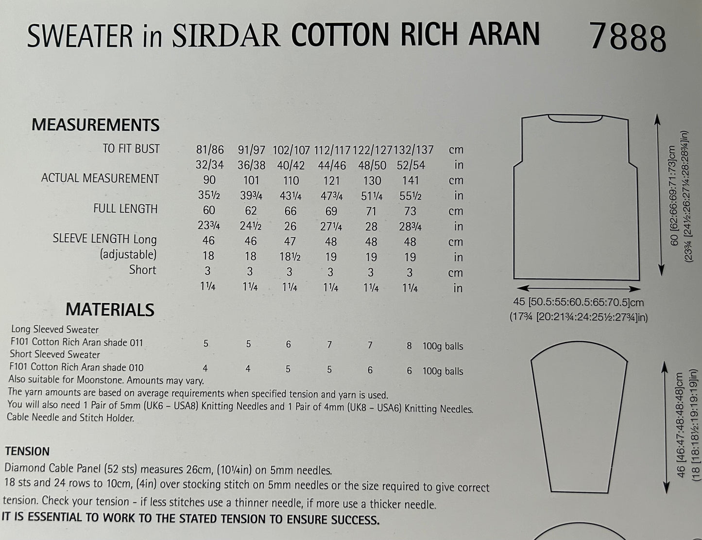 Knitting Pattern 7888 - Sweater in Cotton Rich Aran